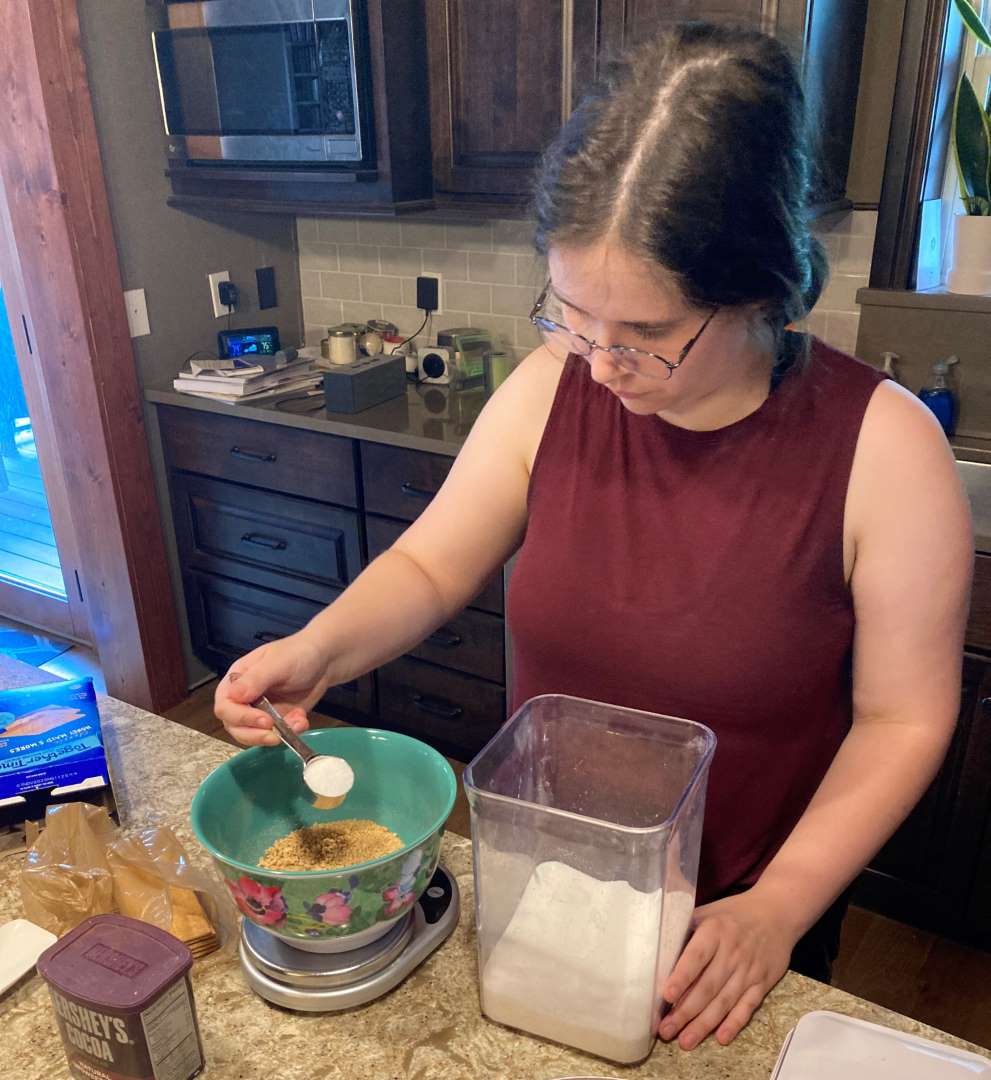 KB mixing sugar and crumbs